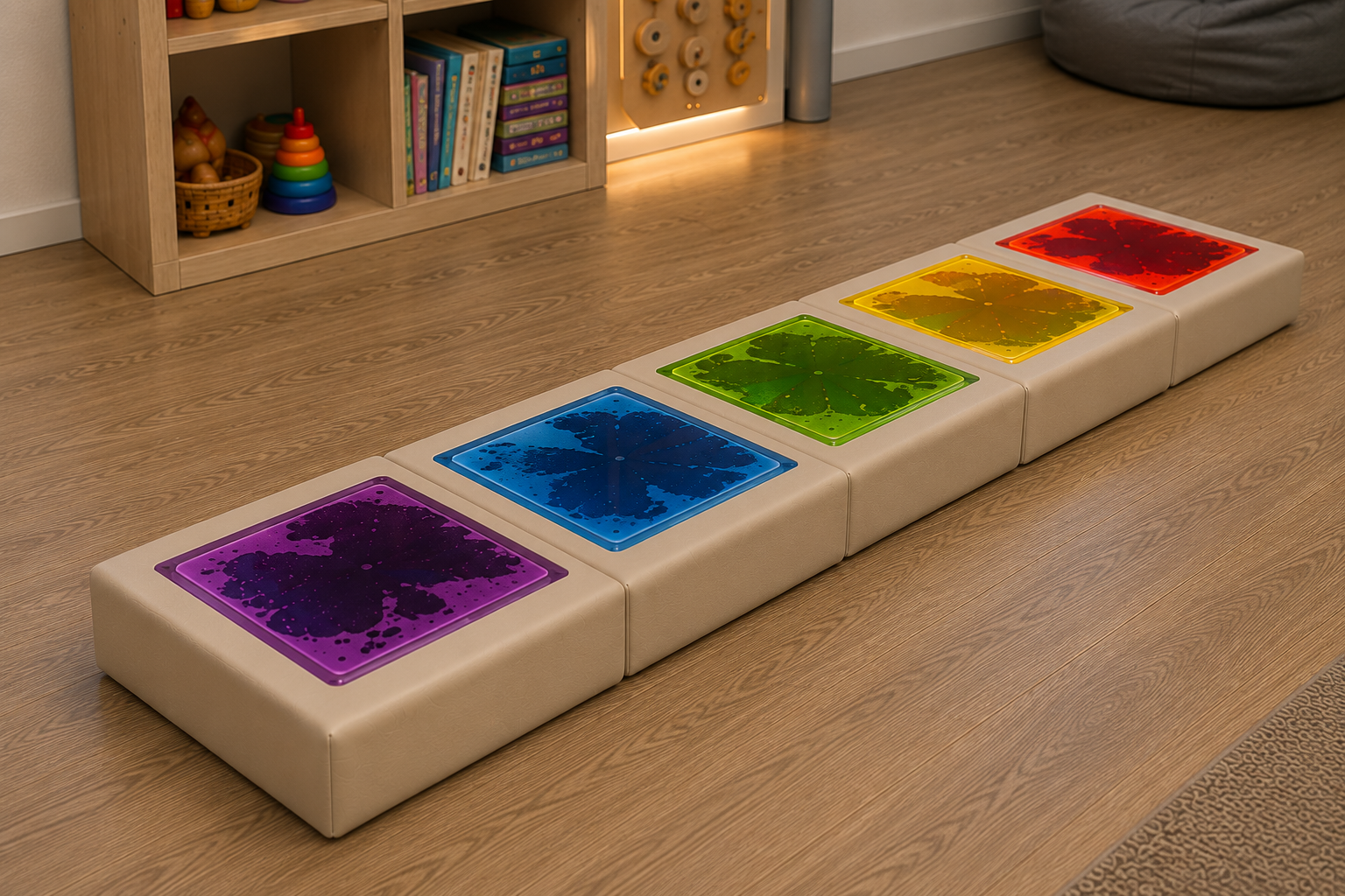 Soft sensory liquid tiles for balance