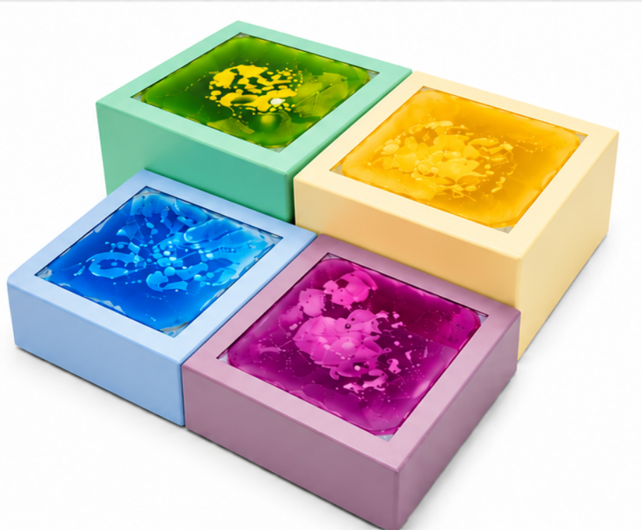 Sensory soft blocks with liquid tiles